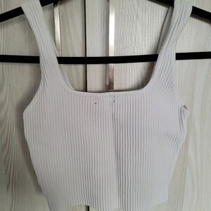 Debut White Ribbed Crop Tank Top